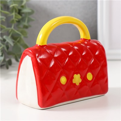 Копилка для денег «Стёганная красная сумочка с цветком», керамика, 12×6×10.8 см