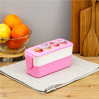 Ланч-бокс 2 секции (0, 5л+0, 5л), 19х8х9, 5см, с декором, пластик