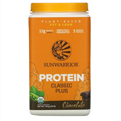 Sunwarrior, Protein Classic Plus , Plant Based, Chocolate, 1.65 lb (750 g)