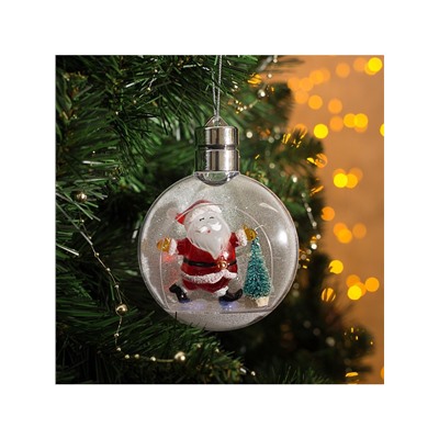 Ёлочный шар «Дед Мороз», 5 LED, от батареек, свечение тёплое белое