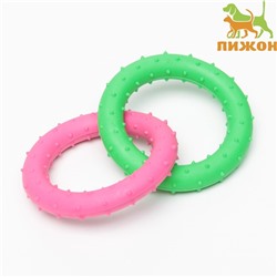 Жевательная игрушка для собак «Два кольца», суперпрочная, зелёная, розовая