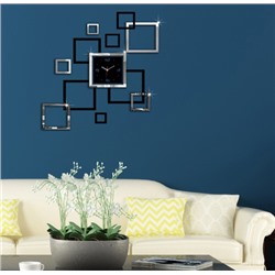 Акриловые зеркальные настенные часы "Квадраты"
