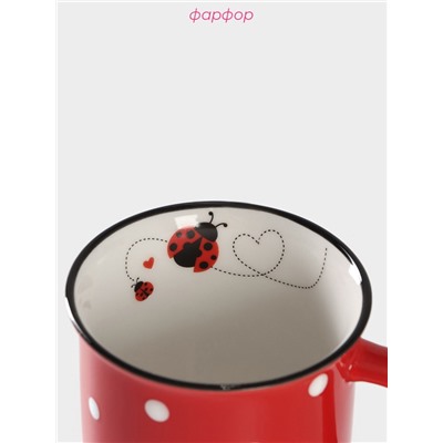 Кружка фарфоровая Доляна «Божья коровка», 370 мл, цвет красный