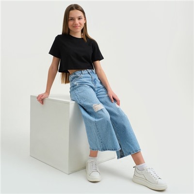 Футболка для девочки укороченная KAFTAN: Basic line, чёрная, размер 28, рост 86-92 см