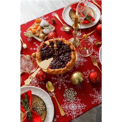 Скатерть новогодняя «Доляна» Белые снежинки 110×149± 3 см, 100% хлопок, 164 г/м²