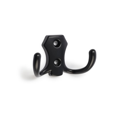 Крючок мебельный ТУНДРА КМ201BL, двухрожковый, черный