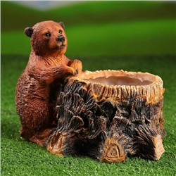 Декоративное кашпо для цветов «Пень с мишкой», 2.1 л, d=12 см, h=19 см, полистоун