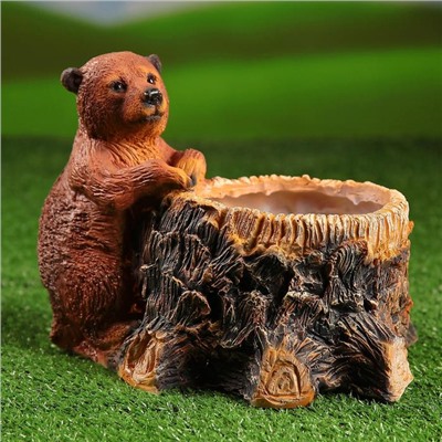 Декоративное кашпо для цветов «Пень с мишкой», 2.1 л, d=12 см, h=19 см, полистоун