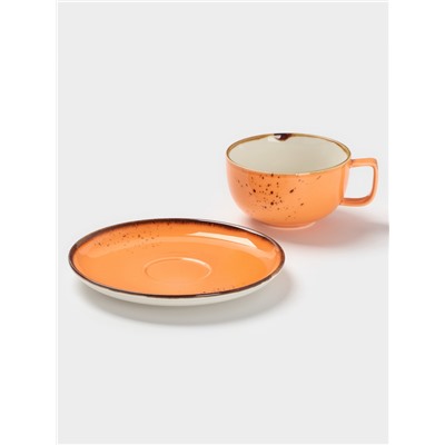 Чайная пара Magistro «Церера», 2 предмета: чашка 250 мл, блюдце d=16.3 см, фарфор, оранжевая