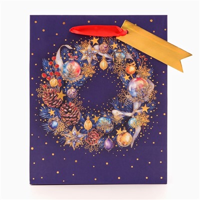 Пакет подарочный новогодний ламинированный «Праздничный венок», 18×22.3×10 см