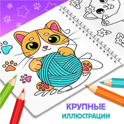Раскраска для малышей «Усы, лапки и хвосты», 100 картинок, на кольцах