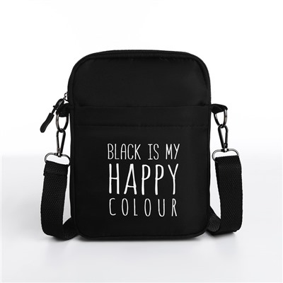 Сумка молодёжная на длинном ремне Black is my happy color, 20×15×3 см, отдел на молнии, чёрная