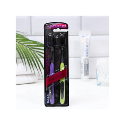 Зубная щётка D.I.E.S Charcoal, средней жёсткости, 1+1 шт., микс