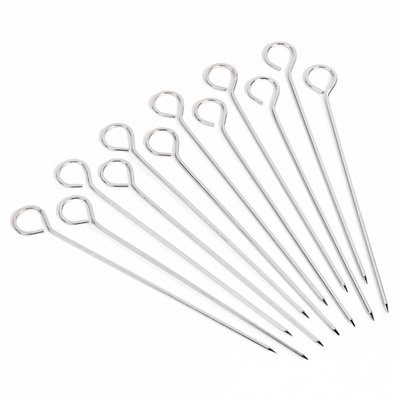 Набор шпажек - шампуров для шашлыка 12 шт., 20 см, рукоять - кольцо, металлические