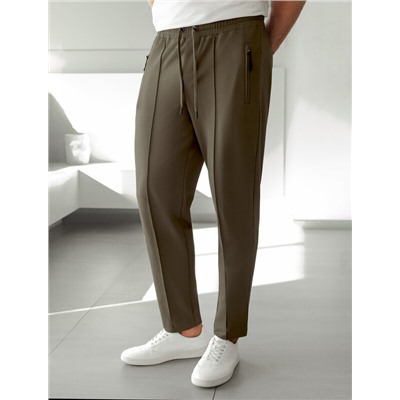 Брюки прямые на резинке из футера двухнитки с эластаном с затяжкой по низу