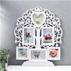 Фоторамка - коллаж на 6 фото 10×15 см, 13×13 см, 10×10 см «Семейное древо», пластик, мультирамка, белая, 56×44.5 см