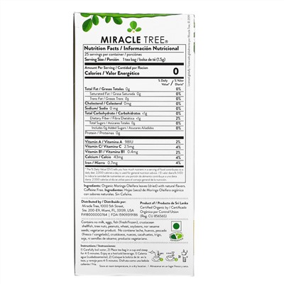 Miracle Tree, Moringa Organic Superfood Tea, Lemon, Caffeine Free, 25 Tea Bags, 1.32 oz (37.5 g)