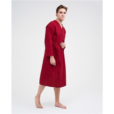 Халат мужской вафельный запашной, вишня, размер 54, 160 г/м²