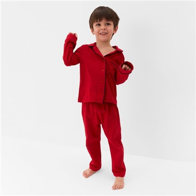 Пижама детская новогодняя (рубашка, брюки) KAFTAN Classic line, размер 36 (134-140 см), однотонная, красная
