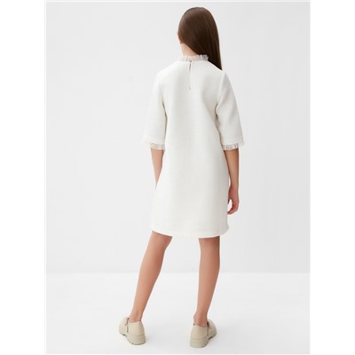 Платье нарядное для девочки MINAKU: PartyDress, с воротником, рост 116-122 см, белое
