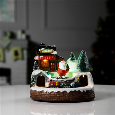 Светодиодная фигура «Поезд и Дед Мороз» 20×20×16 см, полистоун, батарейки ААх3 (не в комплекте), USB, свечение тёплое белое