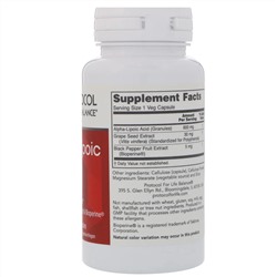 Protocol for Life Balance, Альфа-липоевая кислота, 600 мг, 60 вегетарианских капсул
