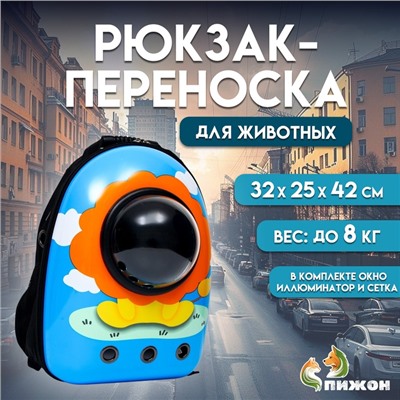 Рюкзак для переноски кошек и собак «Лев», с окном, 32×25×42 см, голубой