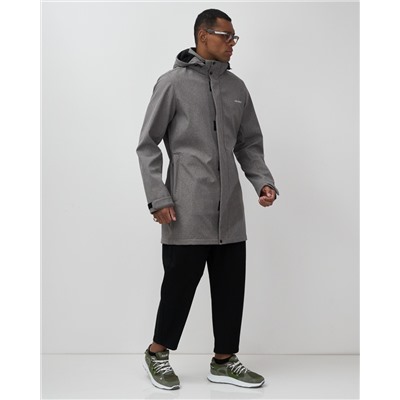 Парка спортивная мужская с капюшоном softshell серого цвета 9565Sr