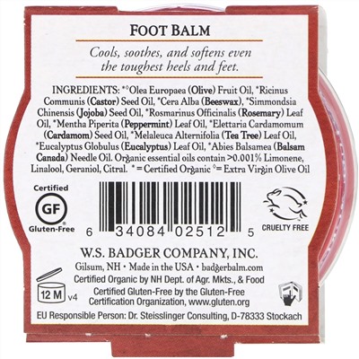 Badger Company, Бальзам для ног с экстрактами перечной мяты и чайного дерева, .75 унций (21 г)
