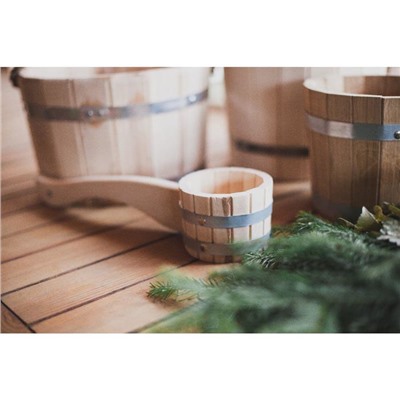 Ковш - черпак для бани и сауны, 1.5 л, липа, нержавеющий обруч, 48 см, 855 г, «Добропаровъ»