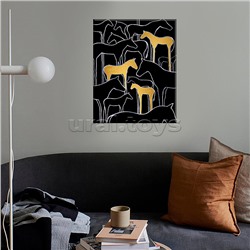 Картина по номерам 40х50 "Лошадки" чёрный холст с золотой поталью 2 цвета