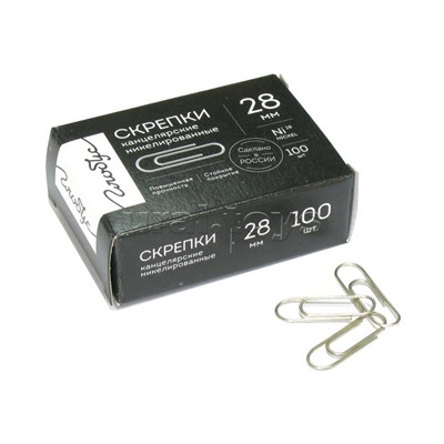 Скрепки канцелярские "Quality" L28 мм 100 шт., карт.упаковка,никелированные