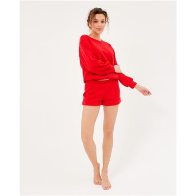 Пижама женская (свитшот, шорты) MINAKU: New happy, размер 52, красная