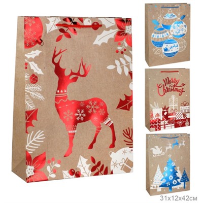 Пакет подарочный 31х42х12см Новый год / 6581ХL /уп 12/300/210 г