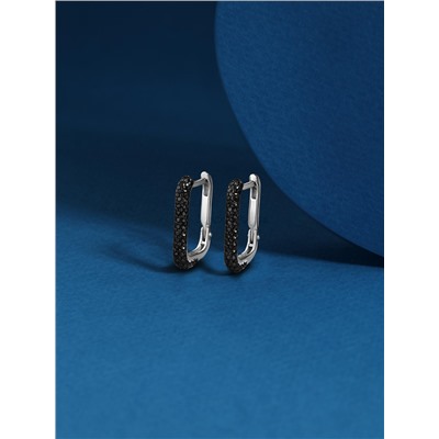 Серьги из серебра с чёрной шпинелью родированные с-7537рч416