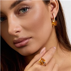 Комплект ювелирной бижутерии коллекция "Дубай" серьги и кольцо 19 р, покрытие позолота, вставка: стекло, цвет: желтый, арт.414.174-19