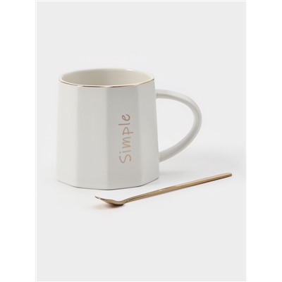 УЦЕНКА Кружка с ложкой Simple 350 мл, 12.5×9×9 см, нет крышки, белая