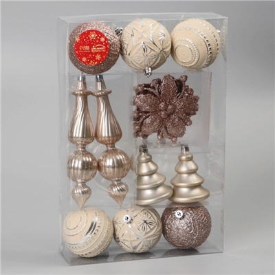 Ёлочные игрушки «Изыски праздника», новогодние, набор 13 шт., белый/золотистый