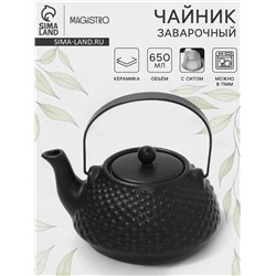 Чайник заварочный Magistro Black Swan, с ситом, 650 мл, керамика, чёрный