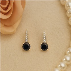 Серьги ювелирная бижутерия коллекция "Дубай" покрытие позолота, вставка: фианиты, цвет: черный и прозрачный, арт.007.199