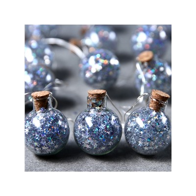 Гирлянда «Нить» 1.6 м с насадками «Шарики с серебристым конфетти», IP20, серебристая нить, 15 LED, батарейки ААх2 (нет в комплекте), свечение белое