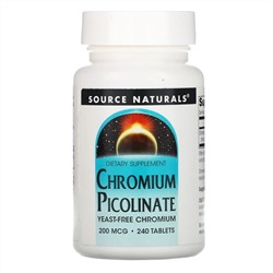 Source Naturals, пиколинат хрома, 200 мкг, 240 таблеток