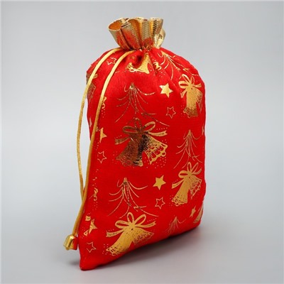 Мешочек подарочный новогодний плюш «Золотые фейерверки», колокольчики, тиснение, 16×24 см ± 1.5 см