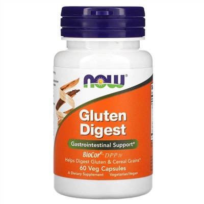 Now Foods, Gluten Digest, добавка для переваривания глютена, 60 растительных капсул