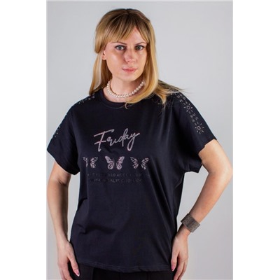 Нарядная футболка Бабочки из страз арт.8 (Черный)