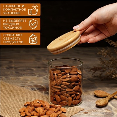 УЦЕНКА Банка для сыпучих продуктов с бамбуковой крышкой «Эко» 450 мл, 8.5×10.5 см