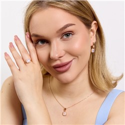 Комплект ювелирной бижутерии Дубайское золото: серьги, кулон и кольцо 19 р с крупным камнем, покрытие позолота, вставка: фианит, цвет: прозрачный, арт.314.967-19