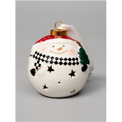 Ёлочный шар с подсветкой «Снеговик», 10×8.6×8.6 см, 1 LED, керамика, от батареек LR44×3, керамика, свечение тёплое белое