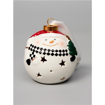Ёлочный шар с подсветкой «Снеговик», 10×8.6×8.6 см, 1 LED, керамика, от батареек LR44×3, керамика, свечение тёплое белое