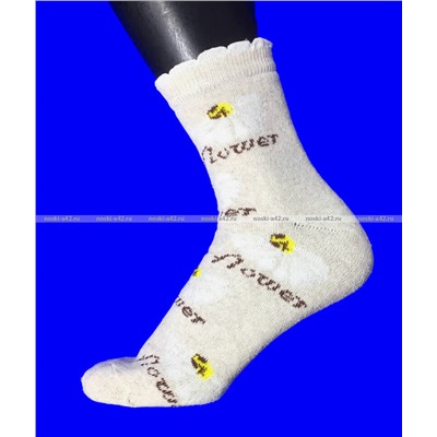 Беларусь носки женские Ромашки лен гладкие внутри махра